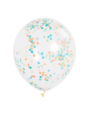 6 Ballons en latex transparents avec confettis colorés 30 cm