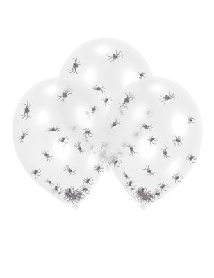 6 Ballons en latex transparents confettis araignées 27
