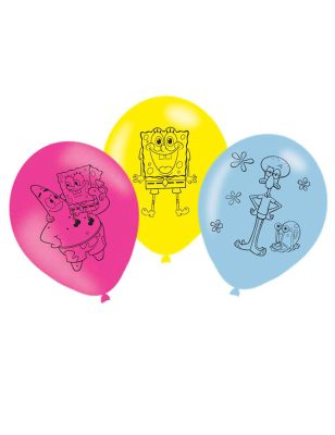 6 Ballons latex Bob l'Eponge 27 cm