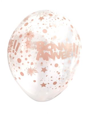 6 Ballons transparents bonne année rose gold 30 cm