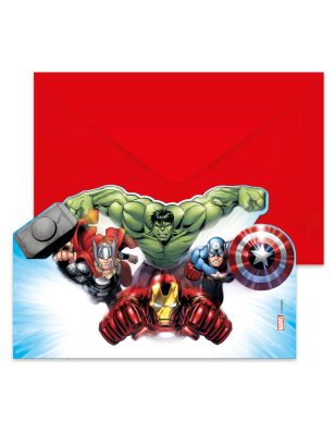 6 Invitations + enveloppes Avengers