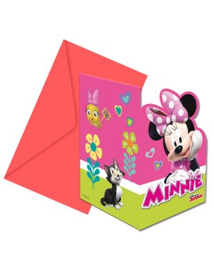 6 Invitations + enveloppes Minnie Happy