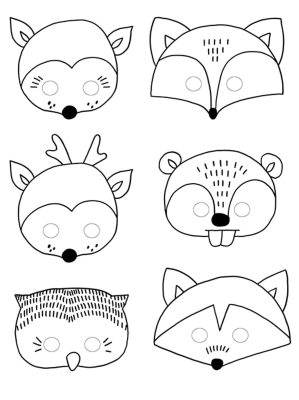 6 Masques à colorier Forêt pour enfant