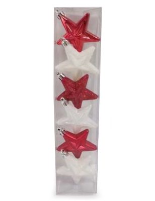 6 Suspensions pour sapin étoiles blanches et rouges 6 cm