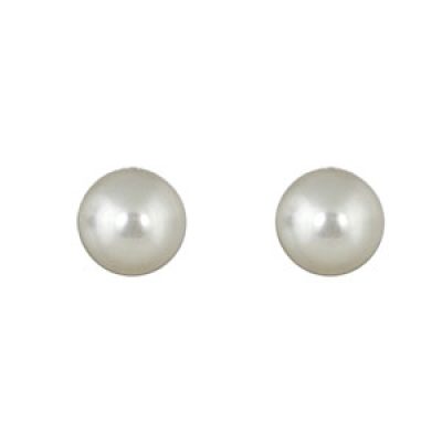 Boucles d'oreilles en plaqué or perle crème de synthèse 8 mm et fermoir poussettes