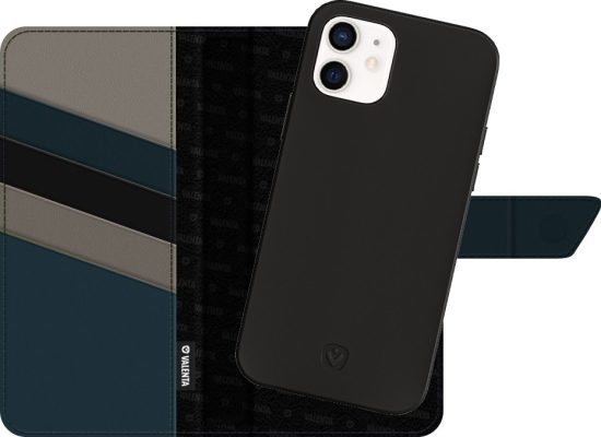 Valenta Snap Luxe - Coque Apple iPhone 12 Mini Détachable 2in1 Etui en Cuir Véritable - Noir