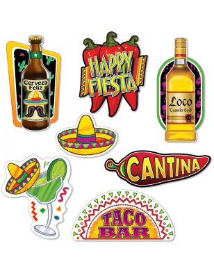 7 Cutouts en carton fiesta mexicaine 22 - 40 cm