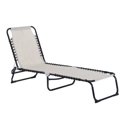 Outsunny Chaise longue pliable bain de soleil transat de relaxation dossier inclinable 3 niveaux acier 197 x 58 x 76 cm crème