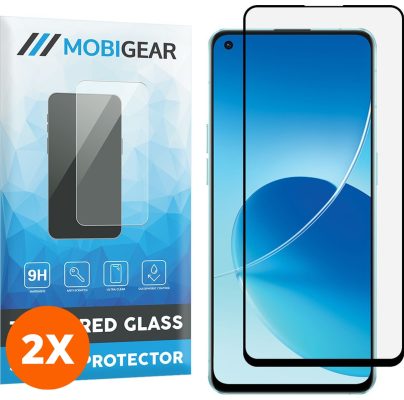 Mobigear Premium - OPPO Reno 6 5G Verre trempé Protection d'écran - Compatible Coque - Noir (Lot de 2)