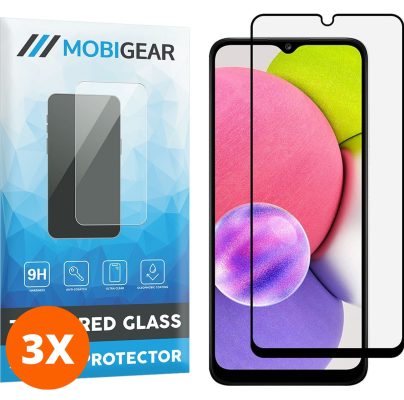 Mobigear Premium - Samsung Galaxy A03s Verre trempé Protection d'écran - Compatible Coque - Noir (Lot de 3)
