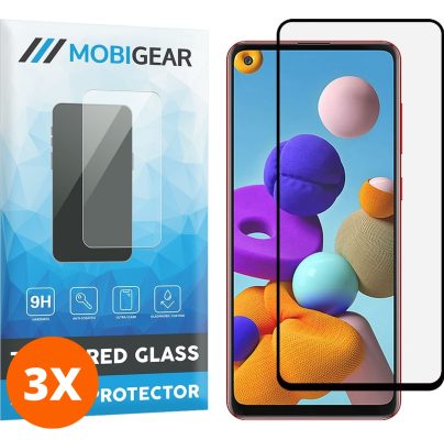 Mobigear Premium - Samsung Galaxy A21s Verre trempé Protection d'écran - Compatible Coque - Noir (Lot de 3)