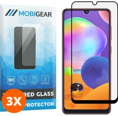 Mobigear Premium - Samsung Galaxy A31 Verre trempé Protection d'écran Empreinte digitale - Compatible Coque - Noir (Lot de 3)