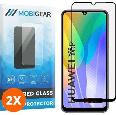 Mobigear Premium - Huawei Y6p Verre trempé Protection d'écran - Compatible Coque - Noir (Lot de 2)
