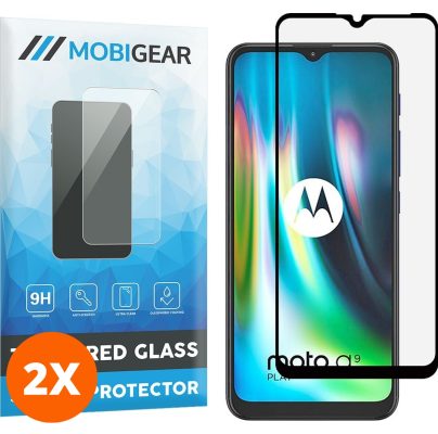 Mobigear Premium - Motorola Moto G9 Play Verre trempé Protection d'écran - Compatible Coque - Noir (Lot de 2)
