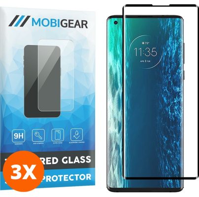 Mobigear Curved - Motorola Edge (2020) Verre trempé Protection d'écran - Compatible Coque - Noir (Lot de 3)