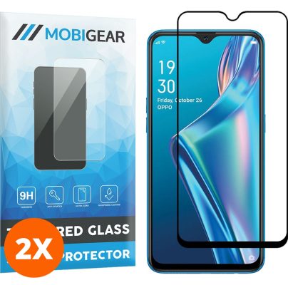 Mobigear Premium - OPPO A12 Verre trempé Protection d'écran - Compatible Coque - Noir (Lot de 2)