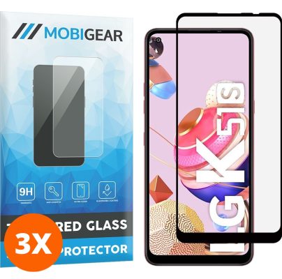 Mobigear Premium - LG K51s Verre trempé Protection d'écran - Compatible Coque - Noir (Lot de 3)