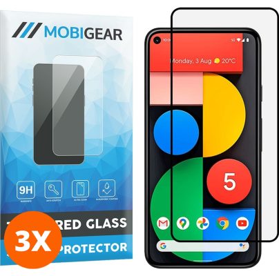 Mobigear Premium - Google Pixel 5 Verre trempé Protection d'écran - Compatible Coque - Noir (Lot de 3)