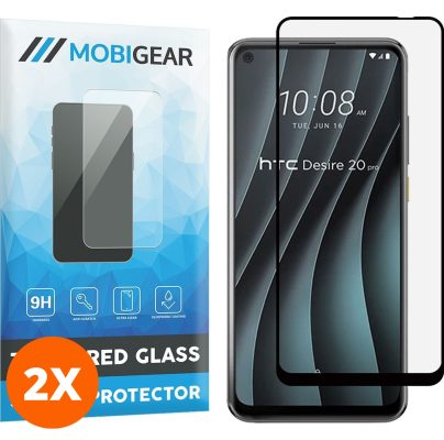 Mobigear Premium - HTC Desire 20 Pro Verre trempé Protection d'écran - Compatible Coque - Noir (Lot de 2)