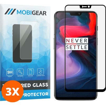 Mobigear Premium - OnePlus 6 Verre trempé Protection d'écran - Compatible Coque - Noir (Lot de 3)