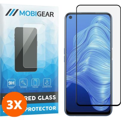 Mobigear Premium - Realme 7 Verre trempé Protection d'écran - Compatible Coque - Noir (Lot de 3)
