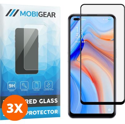 Mobigear Premium - OPPO Reno 4 5G Verre trempé Protection d'écran - Compatible Coque - Noir (Lot de 3)