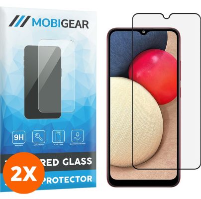 Mobigear Premium - Samsung Galaxy A02s Verre trempé Protection d'écran - Compatible Coque - Noir (Lot de 2)