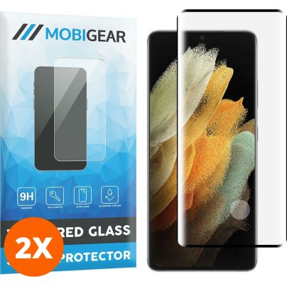 Mobigear Curved - Samsung Galaxy S21 Ultra Verre trempé Protection d'écran Empreinte digitale - Compatible Coque - Noir (Lot de 2)