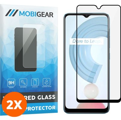 Mobigear Premium - Realme C21 Verre trempé Protection d'écran - Compatible Coque - Noir (Lot de 2)