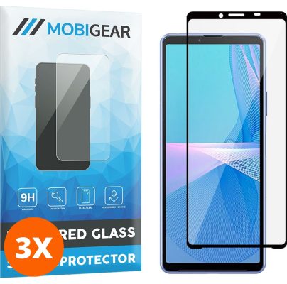 Mobigear Premium - Sony Xperia 10 III Verre trempé Protection d'écran - Compatible Coque - Noir (Lot de 3)
