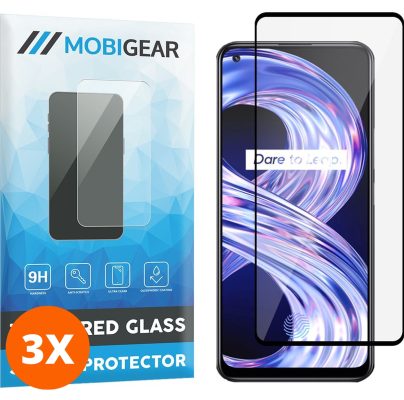 Mobigear Premium - Realme 8 Verre trempé Protection d'écran - Compatible Coque - Noir (Lot de 3)