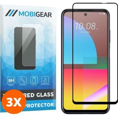 Mobigear Premium - HTC Desire 21 Pro Verre trempé Protection d'écran - Compatible Coque - Noir (Lot de 3)