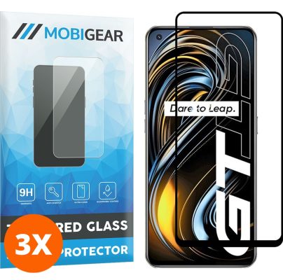 Mobigear Premium - Realme GT Verre trempé Protection d'écran - Compatible Coque - Noir (Lot de 3)
