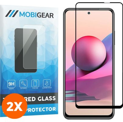 Mobigear Premium - Xiaomi Redmi Note 10S Verre trempé Protection d'écran - Compatible Coque - Noir (Lot de 2)