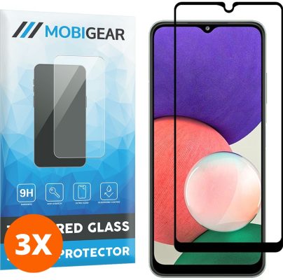 Mobigear Premium - Samsung Galaxy A22 5G Verre trempé Protection d'écran - Compatible Coque - Noir (Lot de 3)