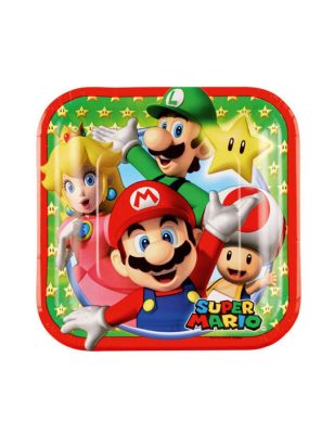 8 Petites assiettes en carton Super Mario 18 cm