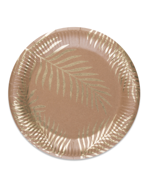 8 Assiettes en carton kraft Palmier doré 23 cm
