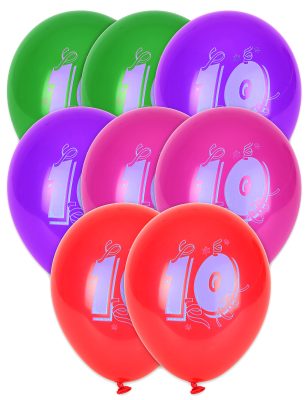 8 Ballons chiffre 10 multicolores 30 cm