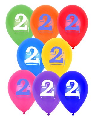 8 Ballons chiffre 2 multicolores 30 cm