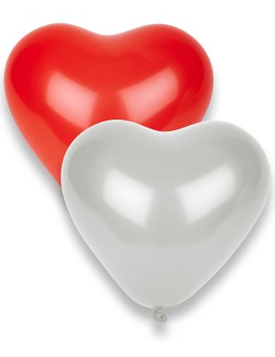 8 Ballons en latex cœurs rouges et blancs 36 cm