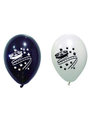 8 Ballons en latex cinéma noirs et blancs 30 cm