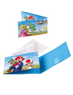 8 Invitations et enveloppes Super Mario