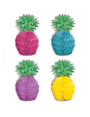 8 Mini centres de table en papier ananas multicolores 12 cm