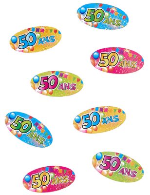 80 Confettis de table 50 ans Fiesta 4 x 2 cm