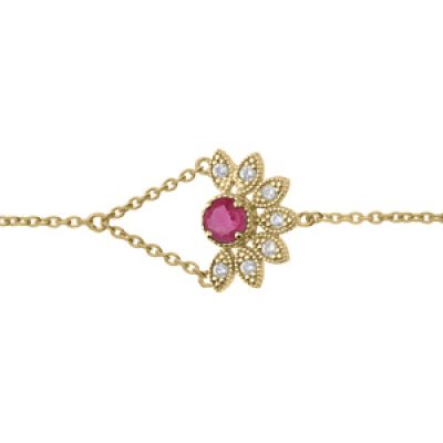Bracelet en vermeil demi fleur de Rubis véritable et topazes blanches 16+3cm