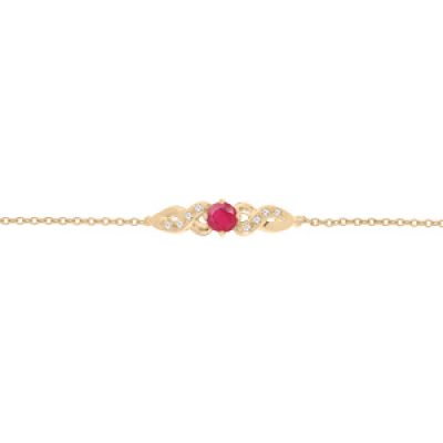 Bracelet en vermeil chaîne avec motif infini Rubis véritable et Topazes blanches 16+3cm