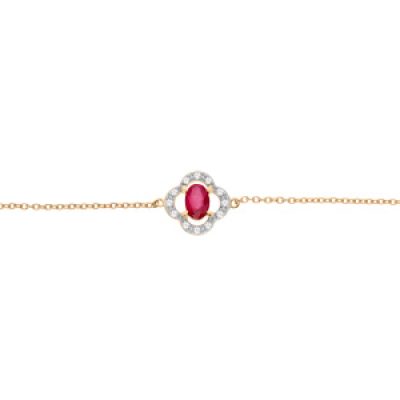 Bracelet en vermeil chaîne avec fleur Rubis véritable et Topazes blanches 16+3cm