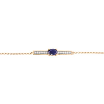Bracelet en vermeil chaîne avec barrette Saphir véritable et Topazes blanches 16+3cm