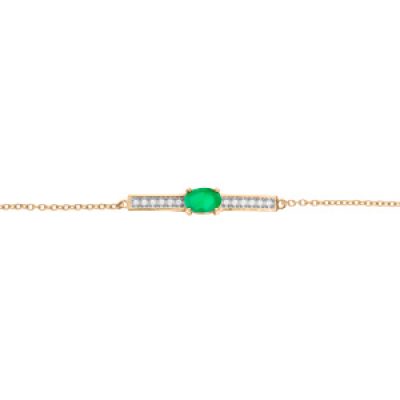 Bracelet en vermeil chaîne avec barrette Emeraude véritable et Topazes blanches 16+3cm