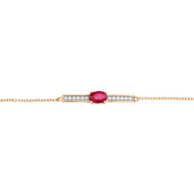 Bracelet en vermeil chaîne avec barrette Rubis véritable et Topazes blanches 16+3cm